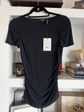 Theory Black Ruched Short Sleeve Tee